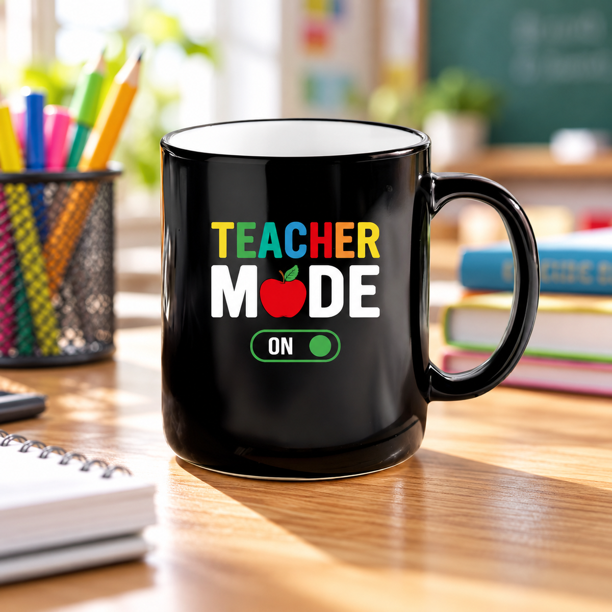 Teacher Mode On Mug in a styled lifestyle setting