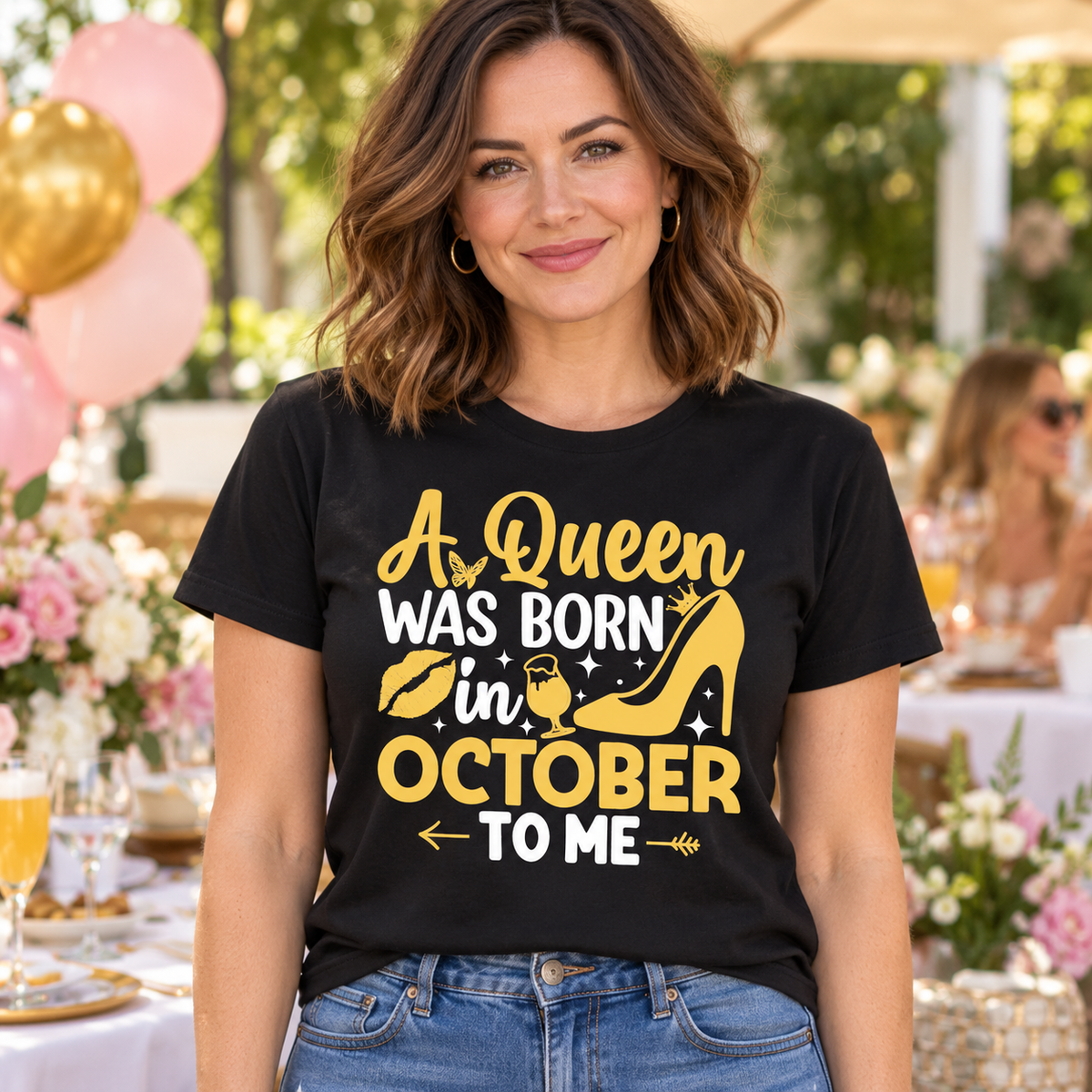A Queen Was Born in October Tee – Gold Glam