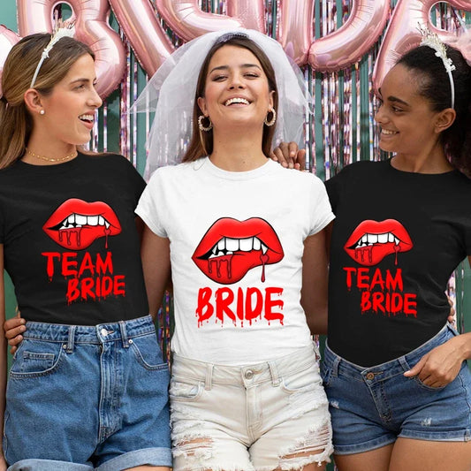 Vampire Red Lips Team Bride T-Shirt – Pink Bachelorette Tee