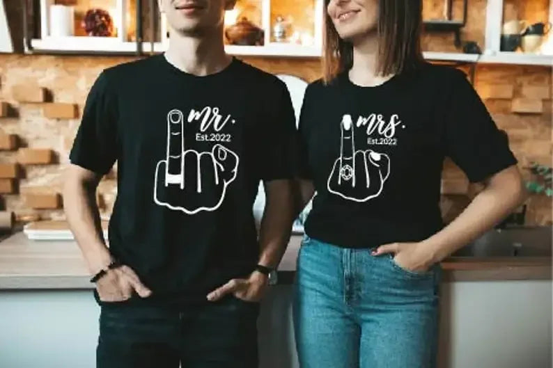 Wedding Fingers Shirt – Mr and Mrs Engagement Ring Tee