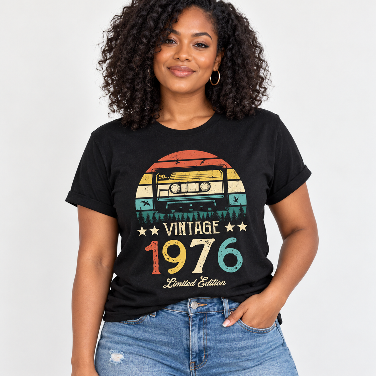 Black woman wearing Vintage 1976 Cassette Tee