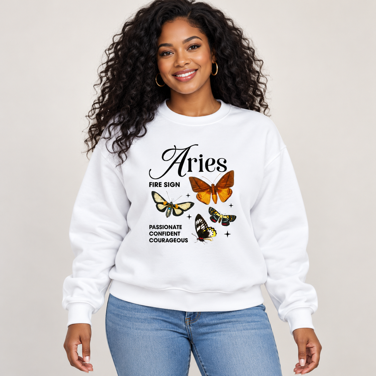 Black woman wearing Aries Collage Sweater