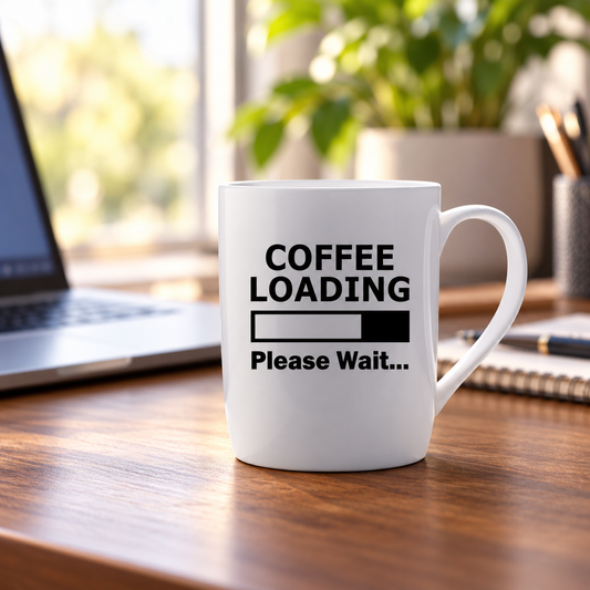 Coffee Loading Mug in a styled lifestyle setting