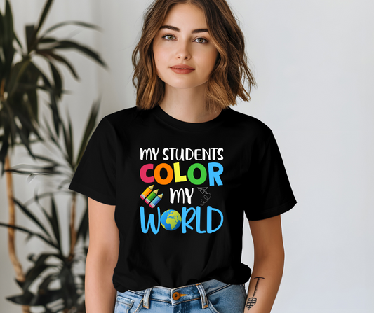 My Students Color My World Tee — white model