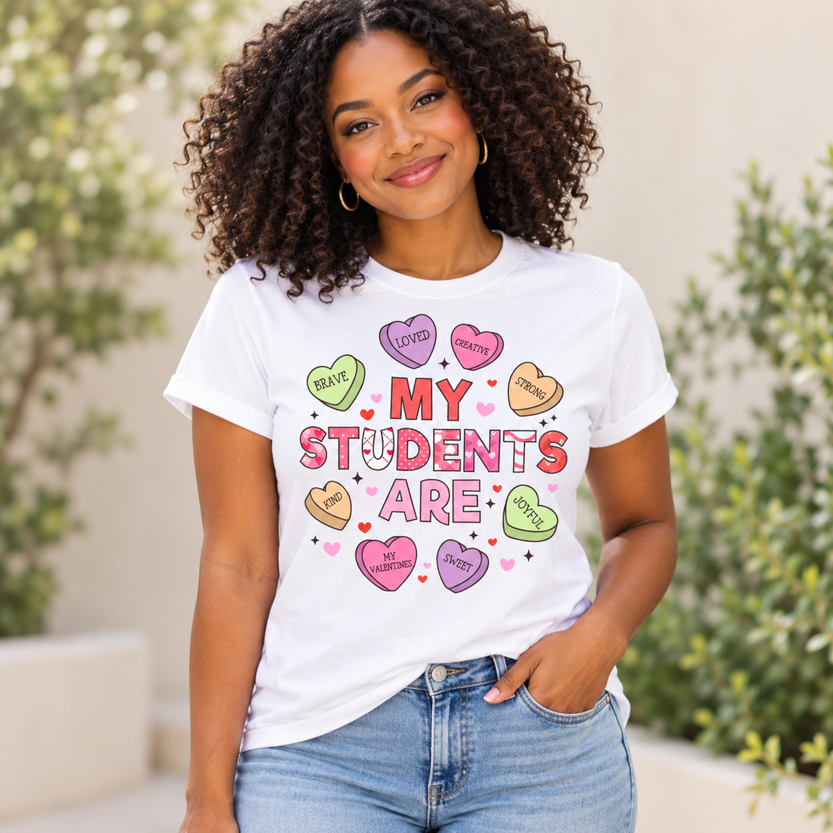 My Students Are Candy Hearts Tee — Black model