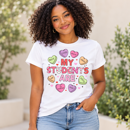 My Students Are Candy Hearts Tee — Black model