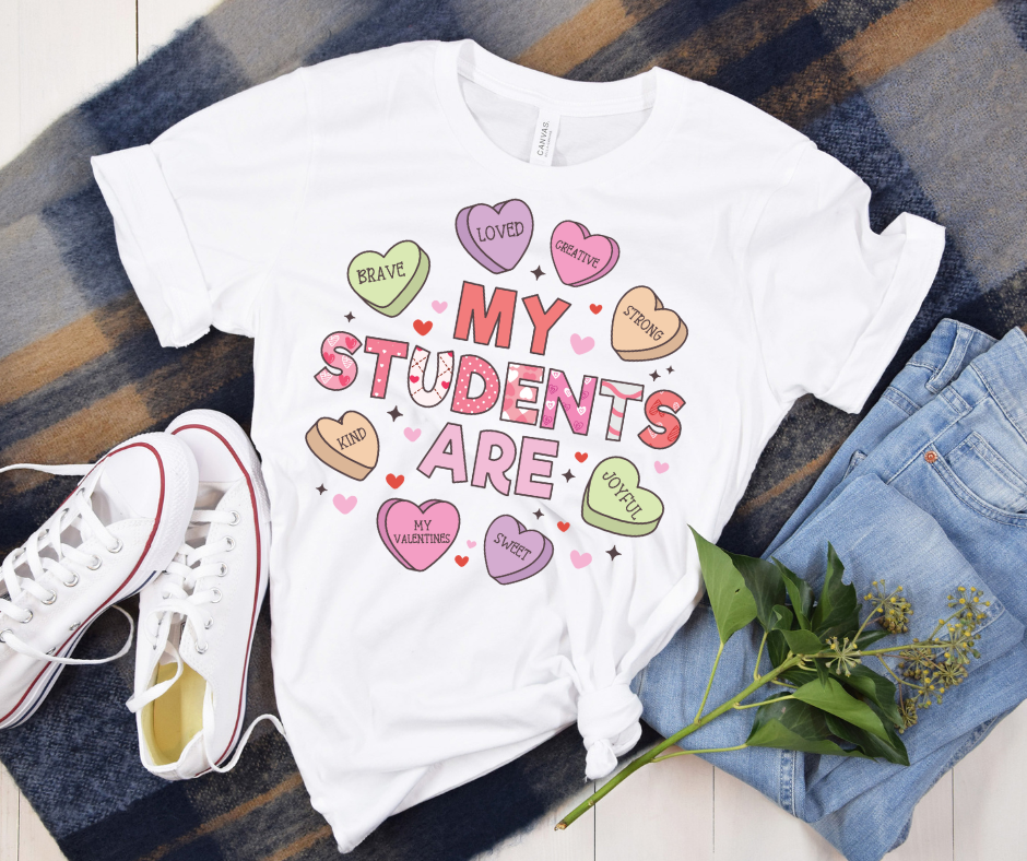 My Students Are Candy Hearts Tee — styled garment