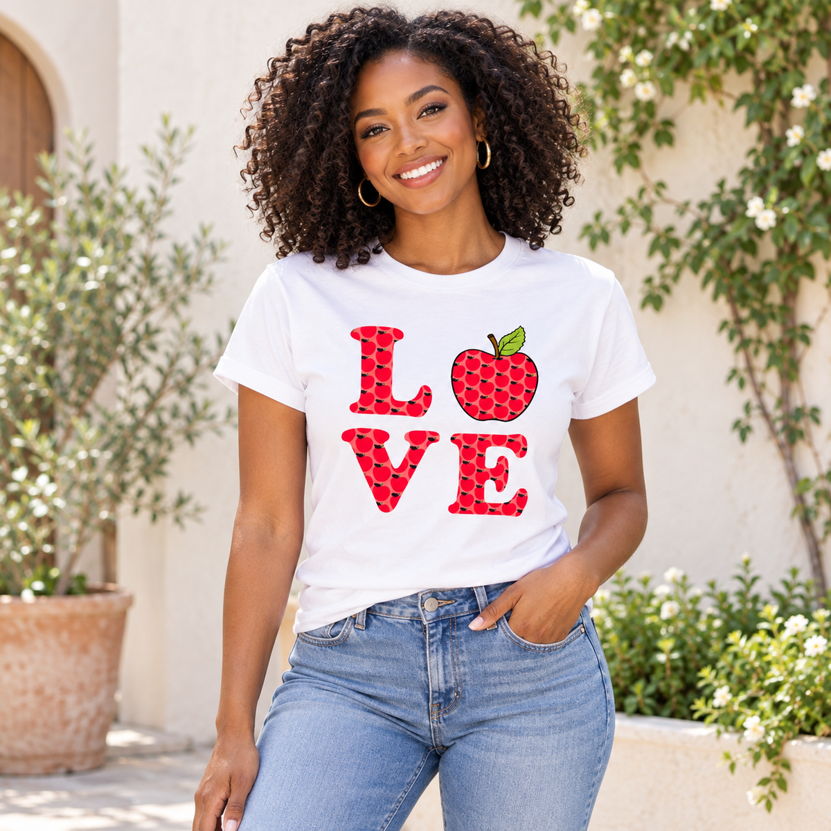Love Tee with Teacher’s Apple — Black model