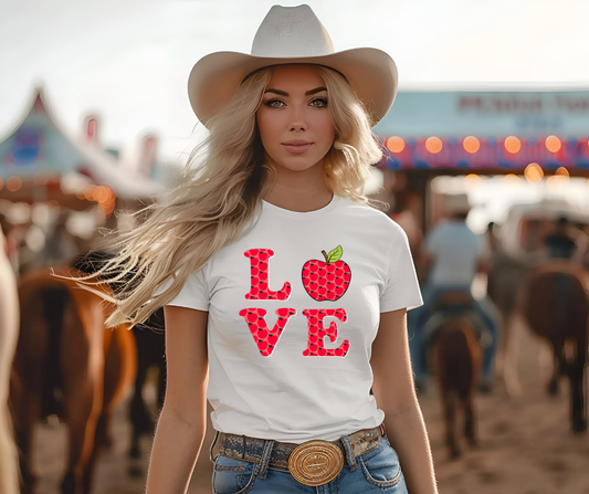 Love Tee with Teacher’s Apple — white model
