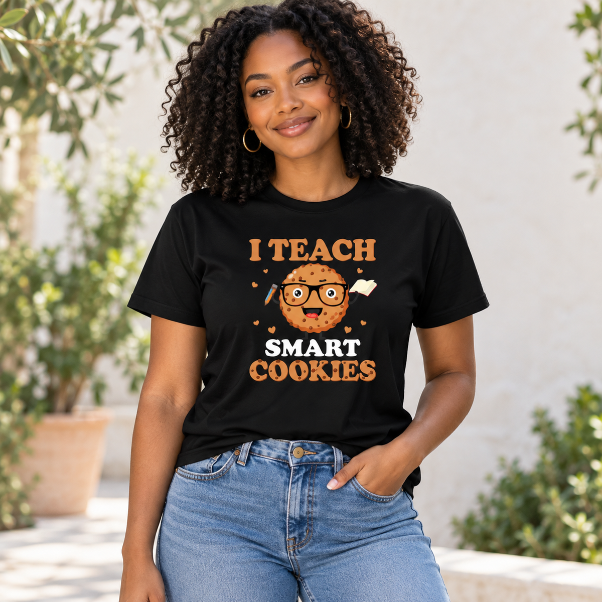 I Teach Smart Cookies Tee — Black model