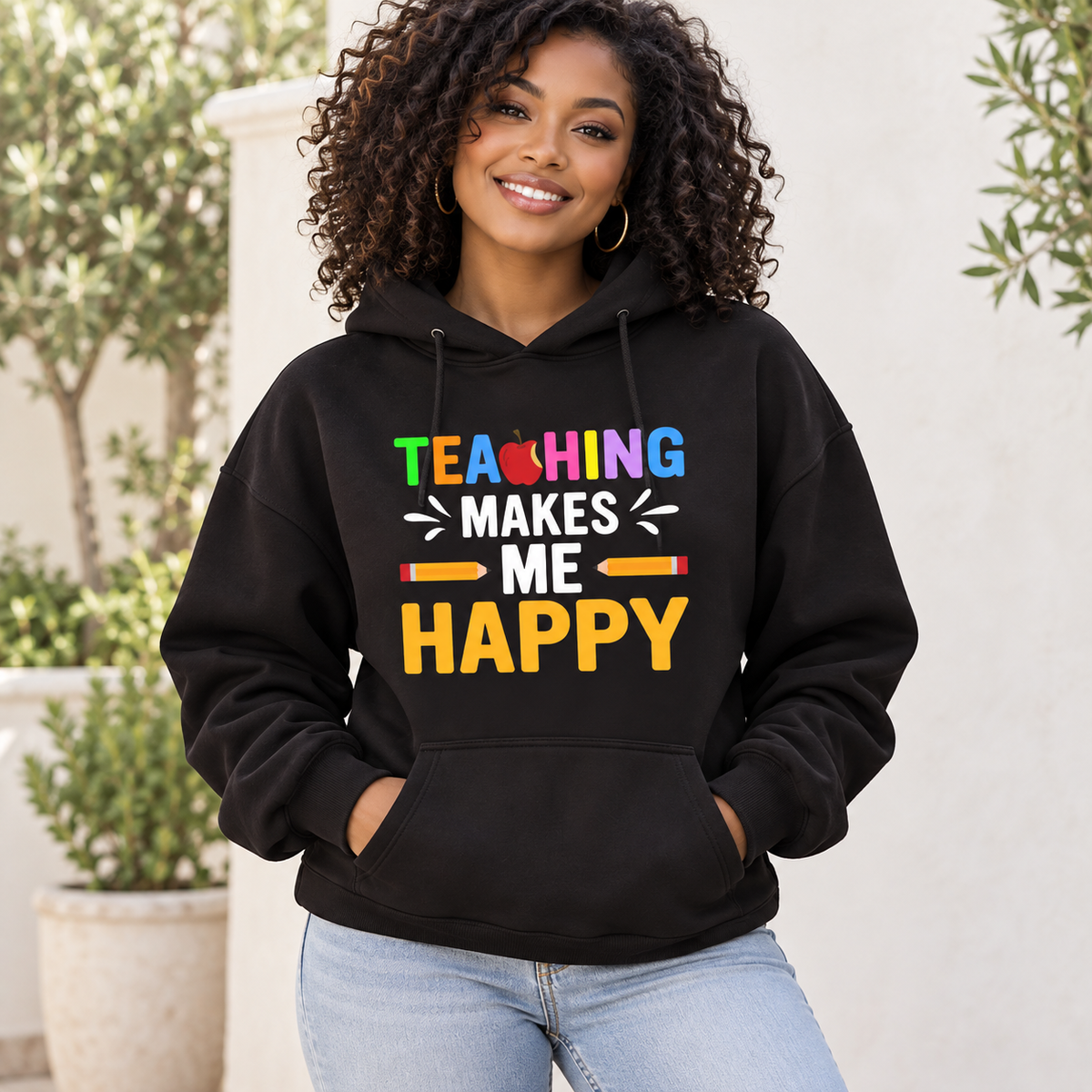 Teaching Makes Me Happy Tee & Hoodie — hoodie — Black model