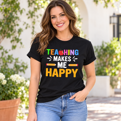 Teaching Makes Me Happy Tee & Hoodie — white model