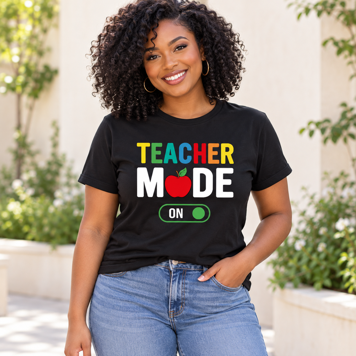 Teacher Mode On Tee — Black model