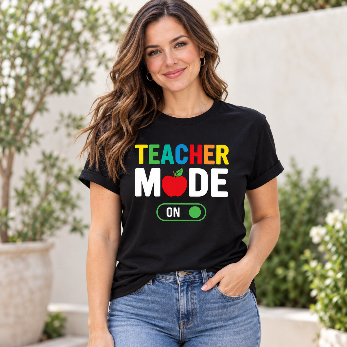 Teacher Mode On Tee — white model