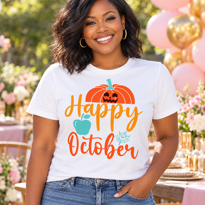 Happy October Tee — Black woman wearing the tee