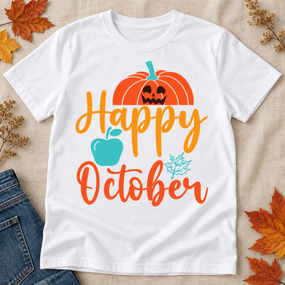 Happy October Tee — styled tee flat lay