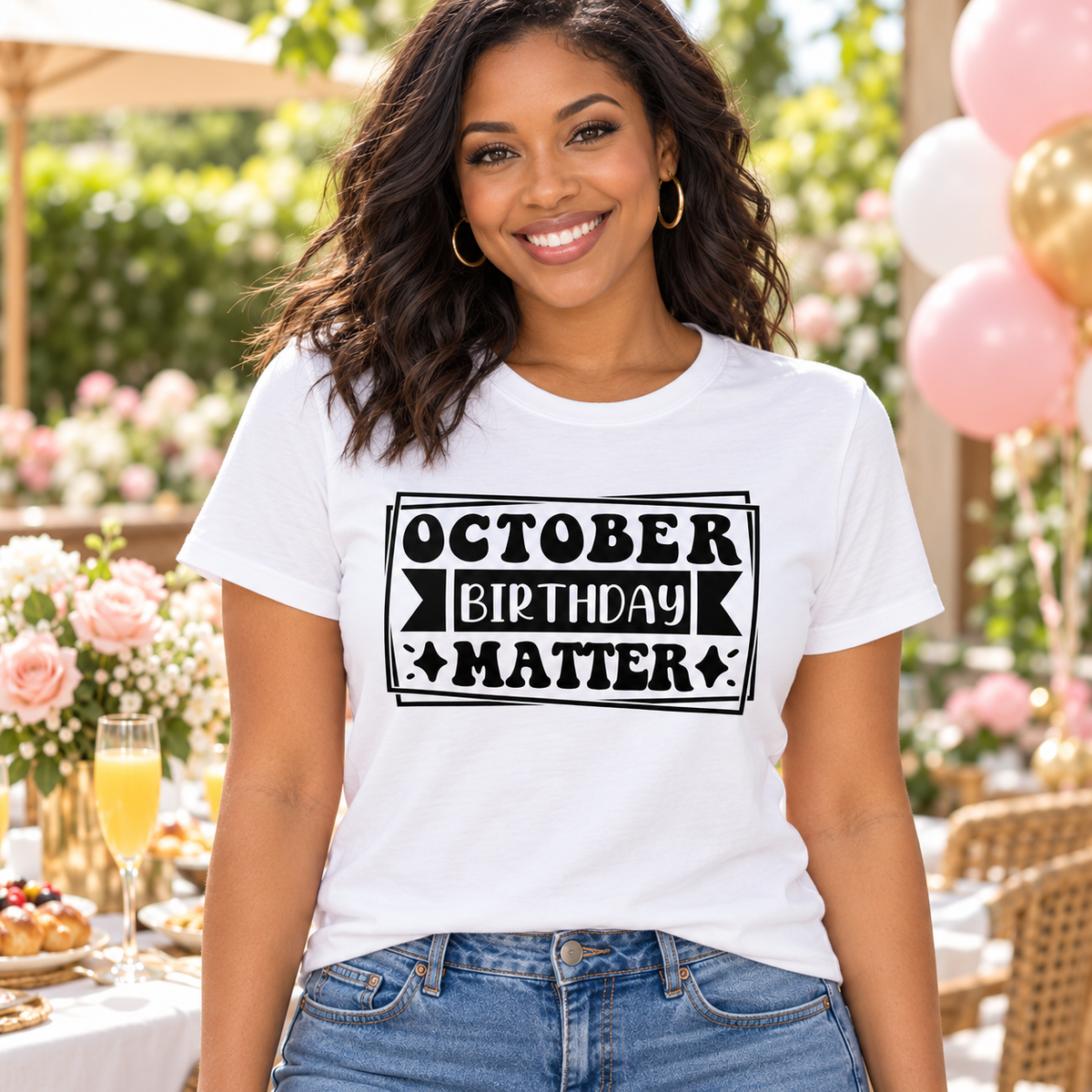October Birthday Matter Tee — Black woman wearing the tee