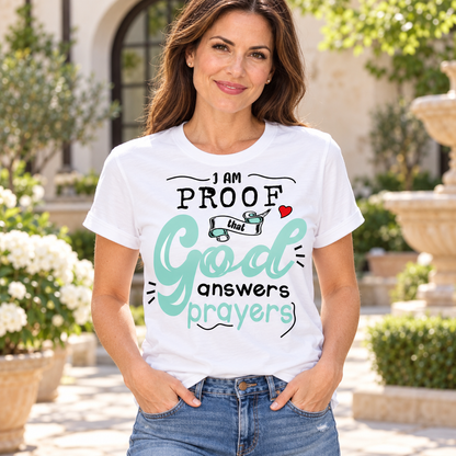 God Answers Prayers Tee — white woman wearing the tee