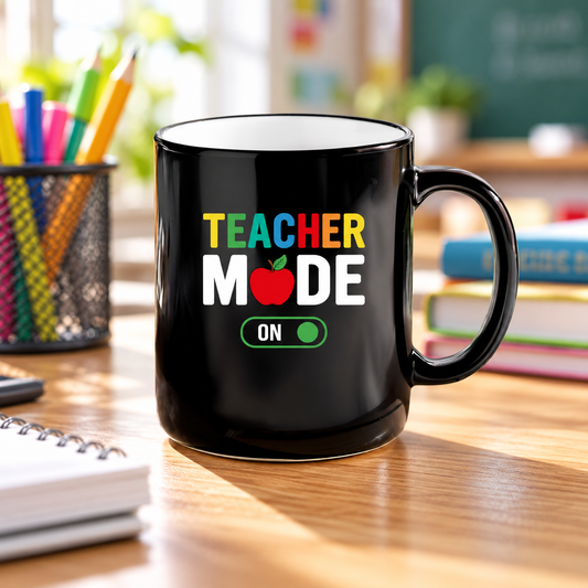 Teacher Mode On Mug in a styled lifestyle setting